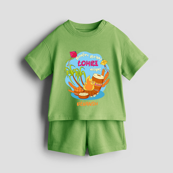 Bonfire Bright Lohre Delight - Customized Co-ord Set For Kids - KIWI GREEN - 1-2 Years Old (Chest 22")