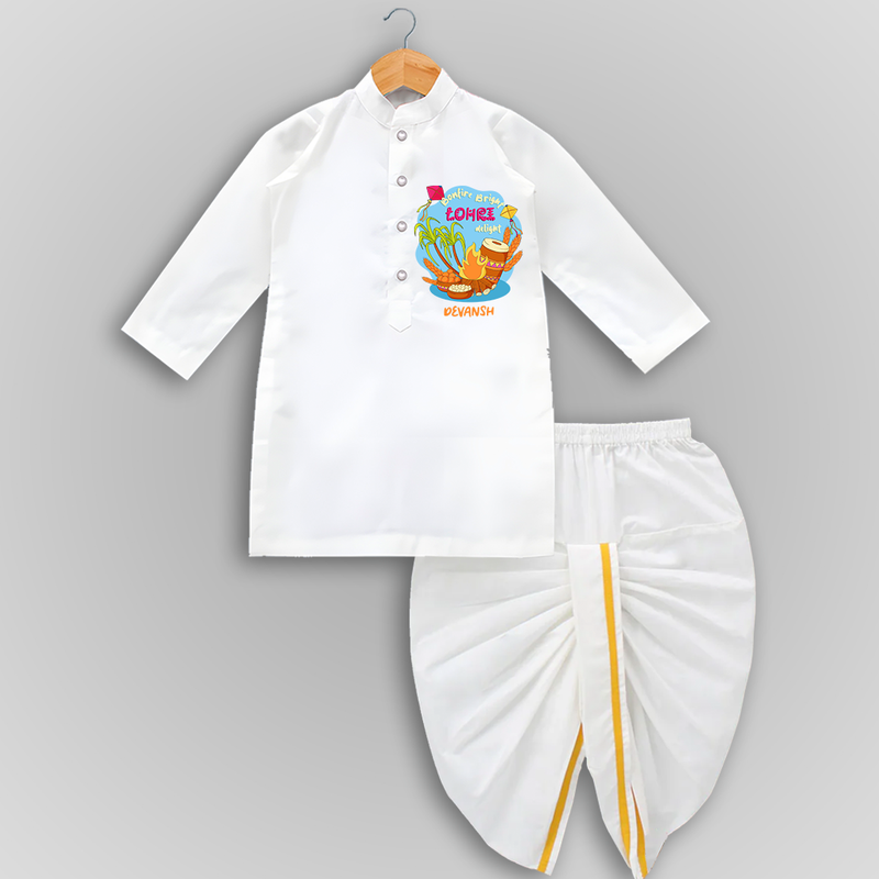 Bonfire Bright Lohre Delight - Customized Drapped Dhoti For Kids - WHITE - 0 - 6 Month Old (Chest 24", Kurta Length 14" , Waist 19", Dhoti Length 14")