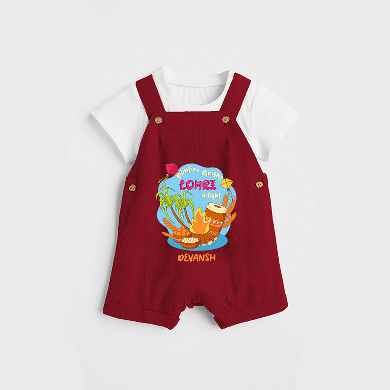 Bonfire Bright Lohre Delight - Customized Dungaree Set For Kids - RED - 0 - 5 Months Old (Chest 18")