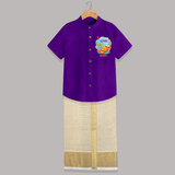 Bonfire Bright Lohre Delight - Customized Raw Silk Shirt And Dhoti For Kids - PURPLE LUXE - 0 - 6 Months Old (Chest-23") (Dhoti length-14")