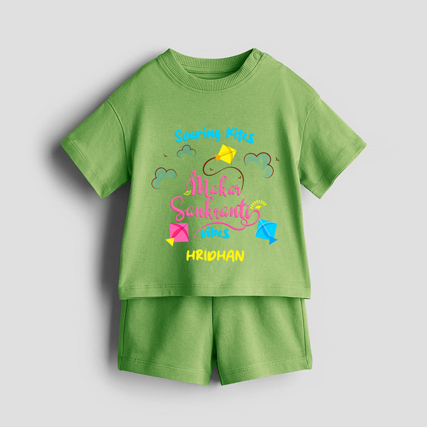 Soaring Kites Makar Sankranti Vibes - Customized Co-ord Set For Kids - KIWI GREEN - 1-2 Years Old (Chest 22")