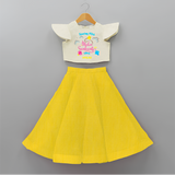 Soaring Kites Makar Sankranti Vibes - Customized Crop Top And Skirt For Kids - YELLOW - 6 - 9 Months Old (Chest 20" , Frock Waist 20")