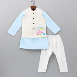 Soaring Kites Makar Sankranti Vibes - Customized Kurta WaistCoat For Kids - SKY BLUE - 3 - 6 Months Old (Chest 24", Kurta Length 14'', Waist 19", Pant Length 14")