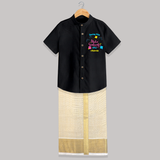 Soaring Kites Makar Sankranti Vibes - Customized Raw Silk Shirt And Dhoti For Kids - BLACK - 0 - 6 Months Old (Chest-23") (Dhoti length-14")