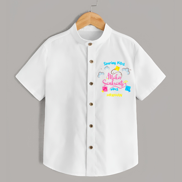 Soaring Kites Makar Sankranti Vibes - Customized Shirt For Kids - WHITE - 0 - 6 Months Old (Chest 23")