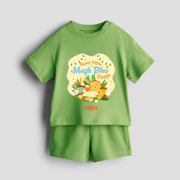 Sweet Pitha Magh Bihu Fiesta - Customized Co-ord Set For Kids - KIWI GREEN - 1-2 Years Old (Chest 22")