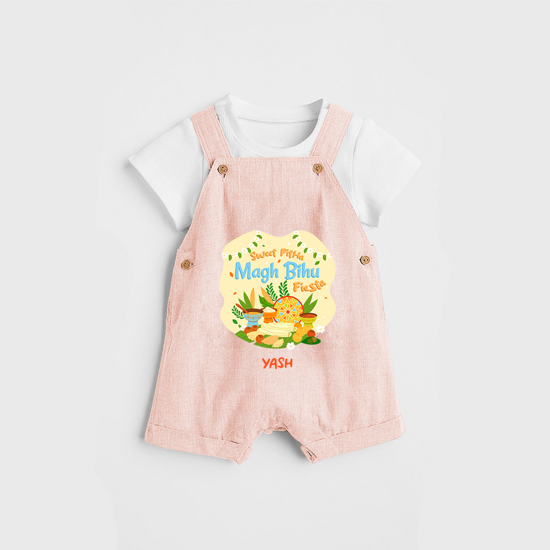 Sweet Pitha Magh Bihu Fiesta - Customized Dungaree Set For Kids - PEACH - 0 - 5 Months Old (Chest 18")