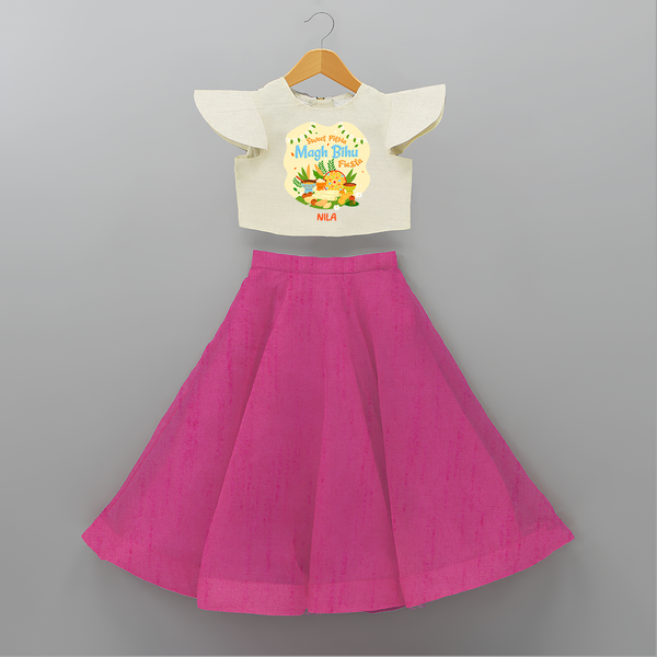 Sweet Pitha Magh Bihu Fiesta - Customized Crop Top And Skirt For Kids - FUSCHIA - 6 - 9 Months Old (Chest 20" , Frock Waist 20")