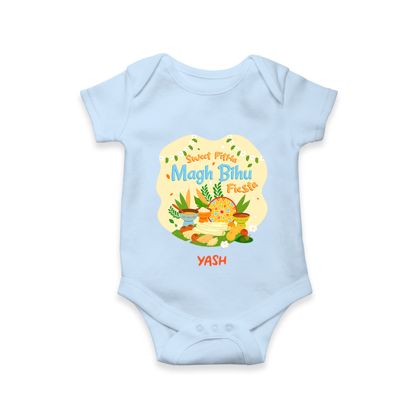 Sweet Pitha Magh Bihu Fiesta - Customized Romper For Babies - BABY BLUE - 0 - 3 Months Old (Chest 16")