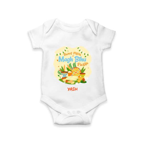 Sweet Pitha Magh Bihu Fiesta - Customized Romper For Babies - WHITE - 0 - 3 Months Old (Chest 16")