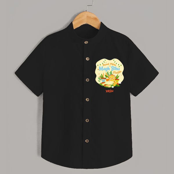 Sweet Pitha Magh Bihu Fiesta - Customized Shirt For Kids - BLACK - 0 - 6 Months Old (Chest 23")