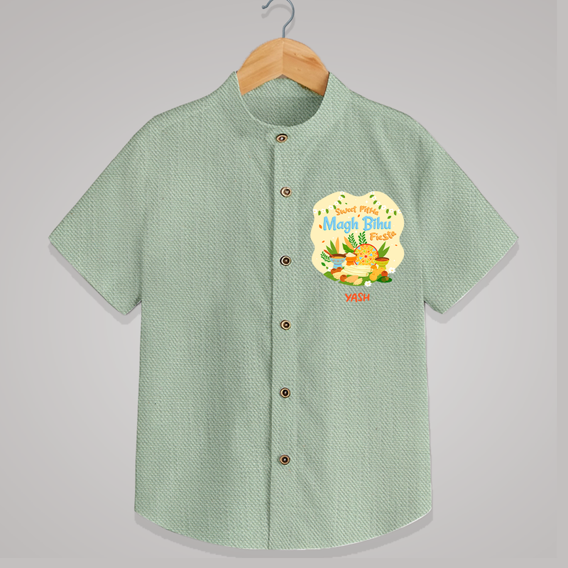 Sweet Pitha Magh Bihu Fiesta - Customized Shirt For Kids - MINT GREEN - 0 - 6 Months Old (Chest 23")