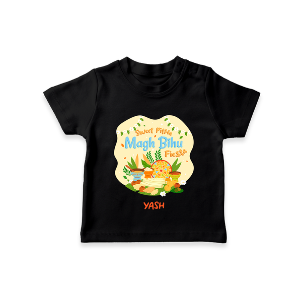 Sweet Pitha Magh Bihu Fiesta - Customized T-Shirt For Kids - BLACK - 0-5 Months Old (Chest 17")