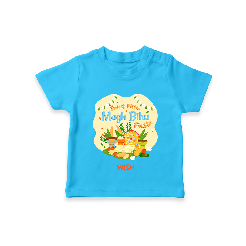 Sweet Pitha Magh Bihu Fiesta - Customized T-Shirt For Kids - SKY BLUE - 0-5 Months Old (Chest 17")