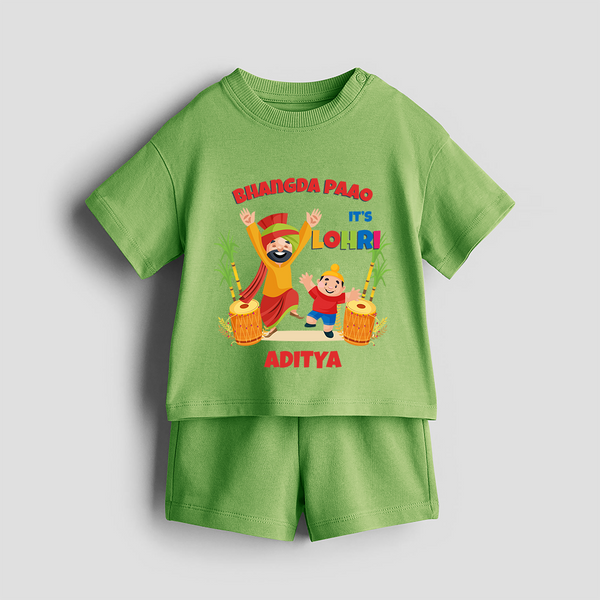 Bhangda Paao It's Lohri - Customized Co-ord Set For Kids - KIWI GREEN - 1-2 Years Old (Chest 22")