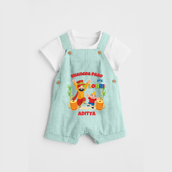 Bhangda Paao It's Lohri - Customized Dungaree Set For Kids - ARCTIC BLUE - 0 - 5 Months Old (Chest 18")