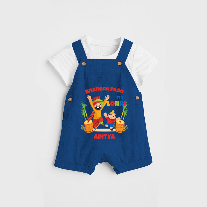 Bhangda Paao It's Lohri - Customized Dungaree Set For Kids - COBALT BLUE - 0 - 5 Months Old (Chest 18")