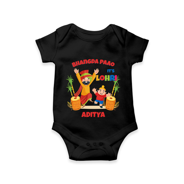 Bhangda Paao It's Lohri - Customized Romper For Babies - BLACK - 0 - 3 Months Old (Chest 16")