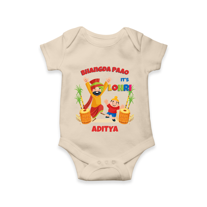 Bhangda Paao It's Lohri - Customized Romper For Babies - IVORY - 0 - 3 Months Old (Chest 16")