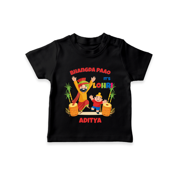 Bhangda Paao It's Lohri - Customized T-Shirt For Kids - BLACK - 0-5 Months Old (Chest 17")