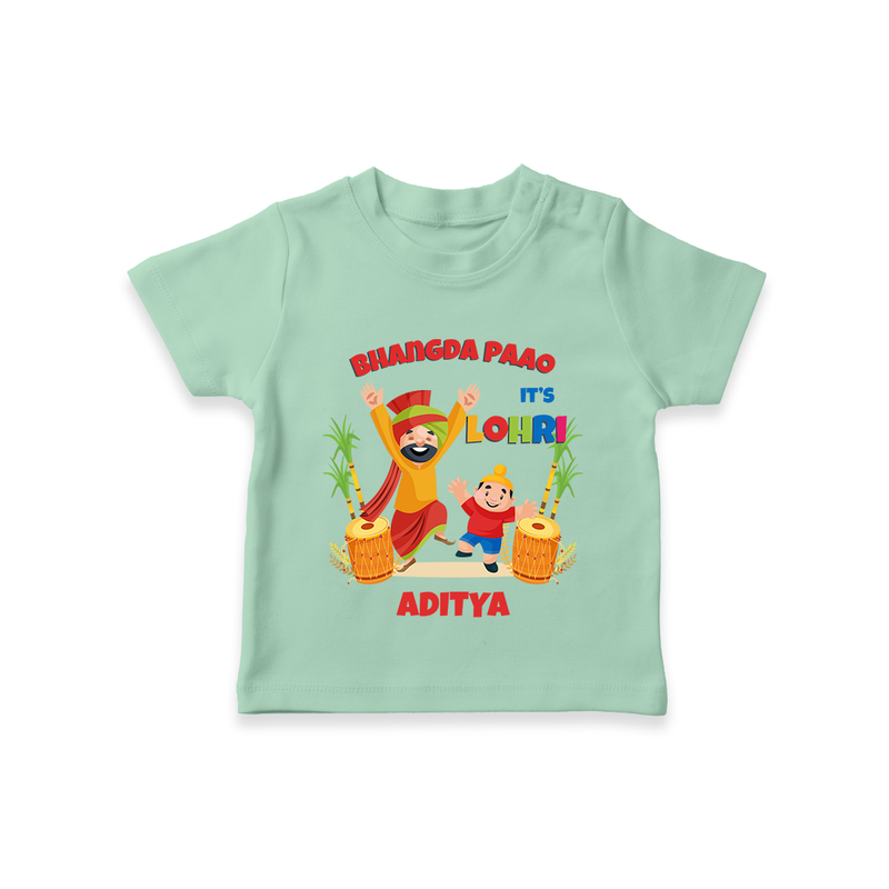 Bhangda Paao It's Lohri - Customized T-Shirt For Kids - MINT GREEN - 0-5 Months Old (Chest 17")