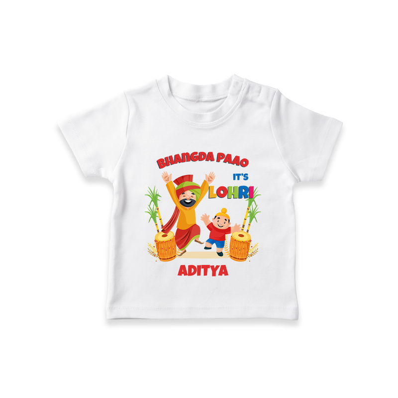 Bhangda Paao It's Lohri - Customized T-Shirt For Kids - WHITE - 0-5 Months Old (Chest 17")