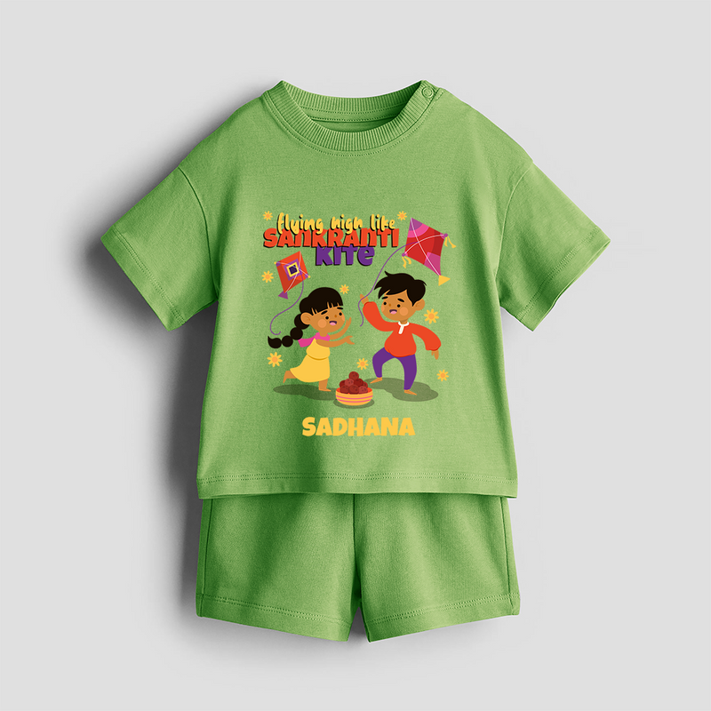 Flying High Like Sankranti Kite - Customized Co-ord Set For Kids - KIWI GREEN - 1-2 Years Old (Chest 22")