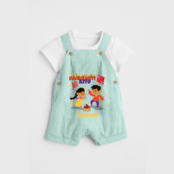 Flying High Like Sankranti Kite - Customized Dungaree Set For Kids - ARCTIC BLUE - 0 - 5 Months Old (Chest 18")