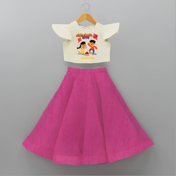 Flying High Like Sankranti Kite - Customized Crop Top And Skirt For Kids - FUSCHIA - 6 - 9 Months Old (Chest 20" , Frock Waist 20")