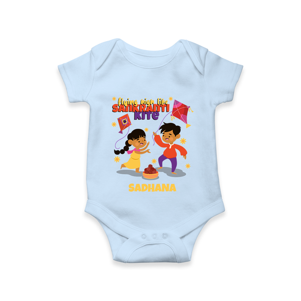 Flying High Like Sankranti Kite - Customized Romper For Babies - BABY BLUE - 0 - 3 Months Old (Chest 16")