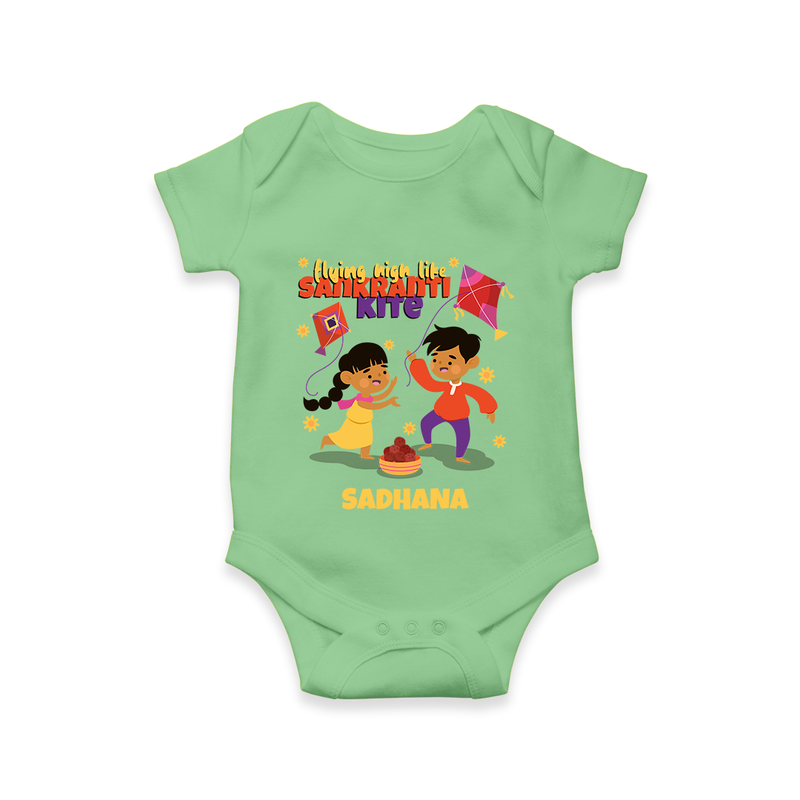 Flying High Like Sankranti Kite - Customized Romper For Babies - GREEN - 0 - 3 Months Old (Chest 16")