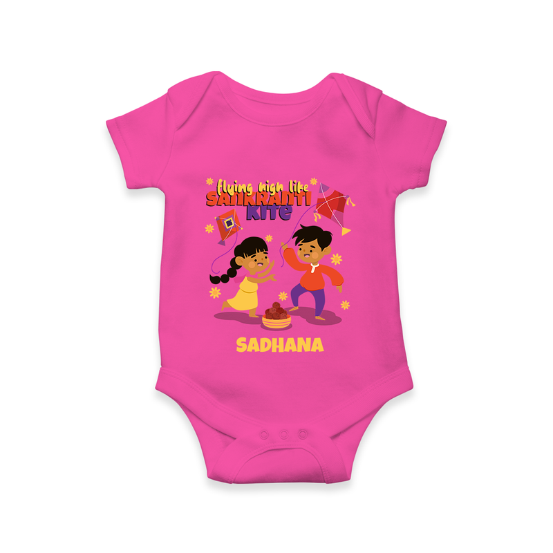 Flying High Like Sankranti Kite - Customized Romper For Babies - HOT PINK - 0 - 3 Months Old (Chest 16")