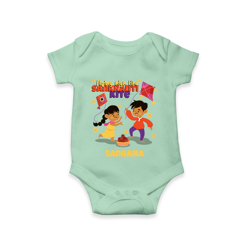 Flying High Like Sankranti Kite - Customized Romper For Babies - MINT GREEN - 0 - 3 Months Old (Chest 16")