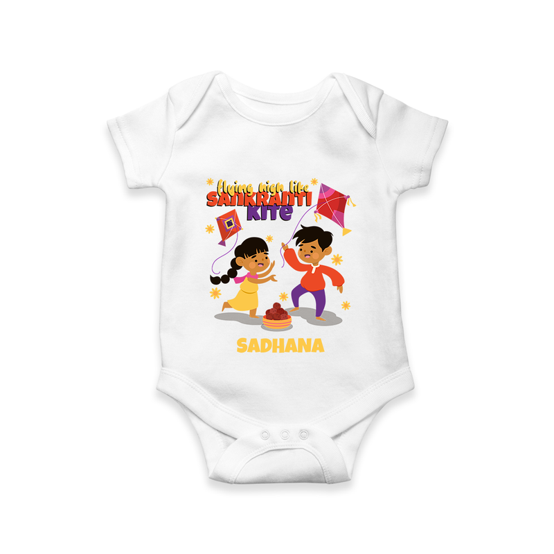 Flying High Like Sankranti Kite - Customized Romper For Babies - WHITE - 0 - 3 Months Old (Chest 16")