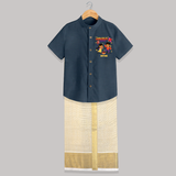 Flying High Like Sankranti Kite - Customized Raw Silk Shirt And Dhoti For Kids - ELEPHANT GREY - 0 - 6 Months Old (Chest-23") (Dhoti length-14")