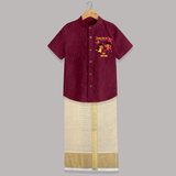 Flying High Like Sankranti Kite - Customized Raw Silk Shirt And Dhoti For Kids - WINE - 0 - 6 Months Old (Chest-23") (Dhoti length-14")