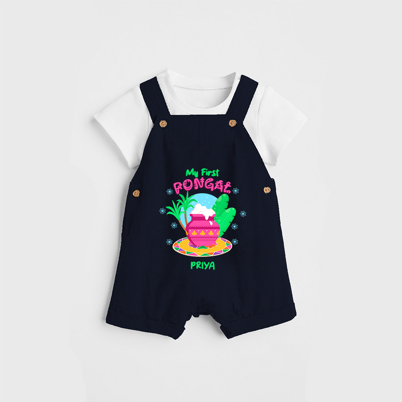 My First Pongal - Customized Dungaree Set For Kids - NAVY BLUE - 0 - 5 Months Old (Chest 18")