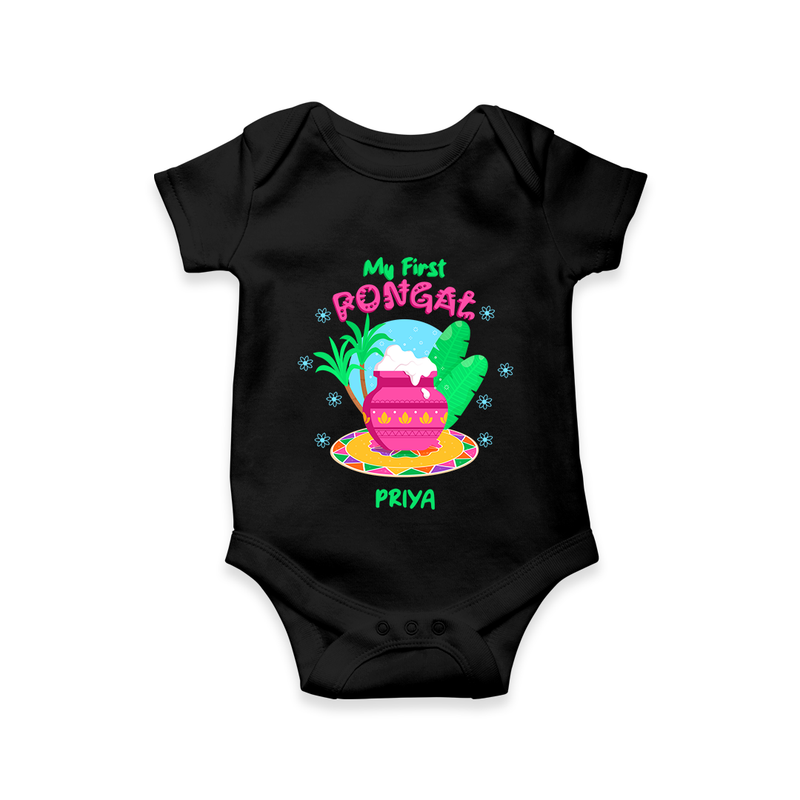 My First Pongal - Customized Romper For Babies - BLACK - 0 - 3 Months Old (Chest 16")