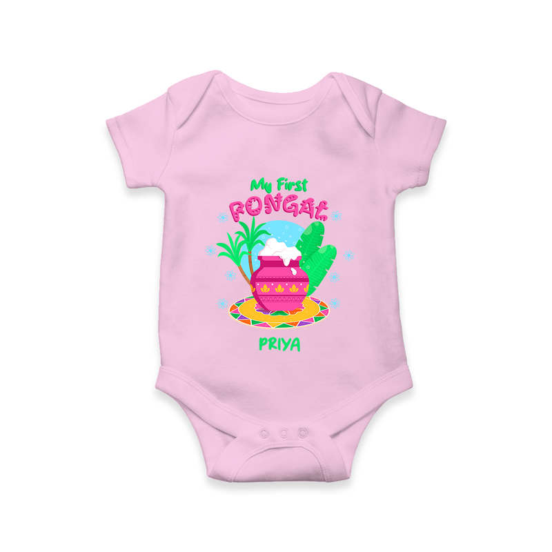 My First Pongal - Customized Romper For Babies - PINK - 0 - 3 Months Old (Chest 16")