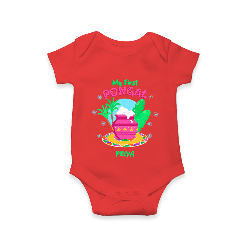 My First Pongal - Customized Romper For Babies - RED - 0 - 3 Months Old (Chest 16")