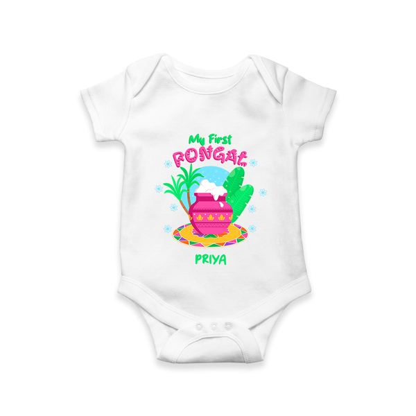 My First Pongal - Customized Romper For Babies - WHITE - 0 - 3 Months Old (Chest 16")