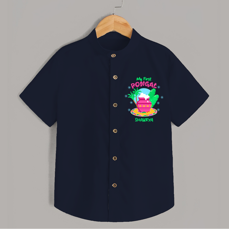 My First Pongal - Customized Shirt For Kids - NAVY BLUE - 0 - 6 Months Old (Chest 23")