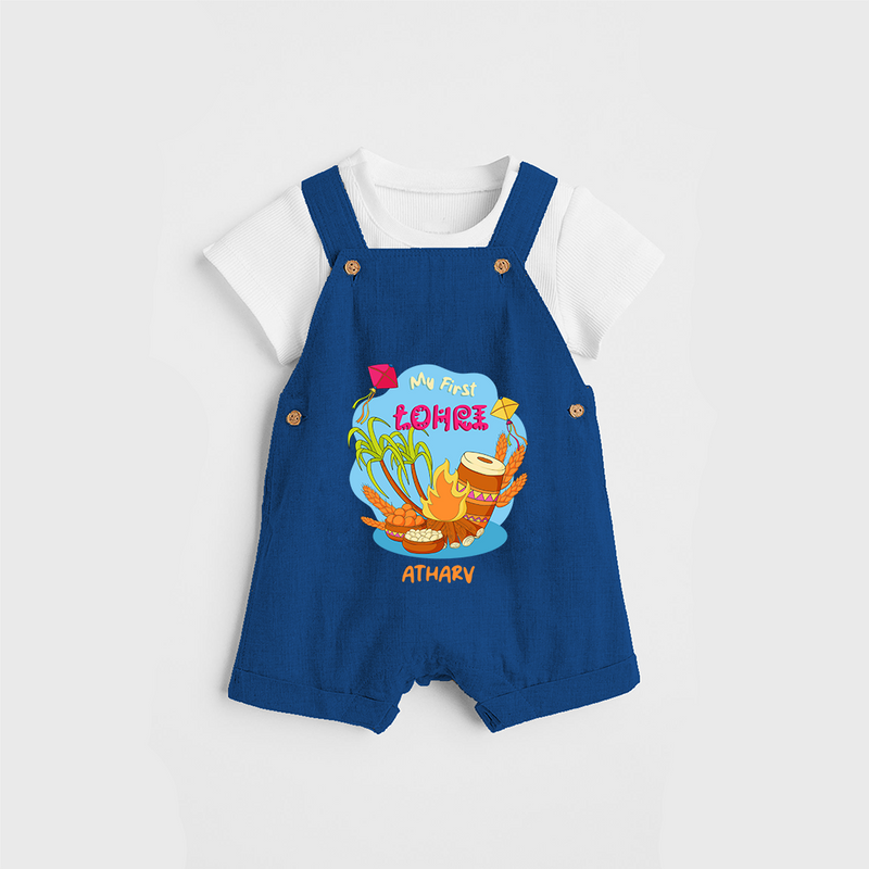 My First Lohre - Customized Dungaree Set For Kids - COBALT BLUE - 0 - 5 Months Old (Chest 18")