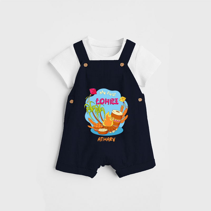 My First Lohre - Customized Dungaree Set For Kids - NAVY BLUE - 0 - 5 Months Old (Chest 18")