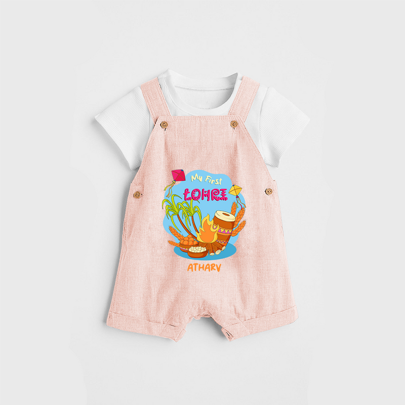 My First Lohre - Customized Dungaree Set For Kids - PEACH - 0 - 5 Months Old (Chest 18")