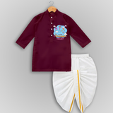 My First Uttarayan - Customized Drapped Dhoti For Kids - MAROON - 0 - 6 Month Old (Chest 24", Kurta Length 14" , Waist 19", Dhoti Length 14")