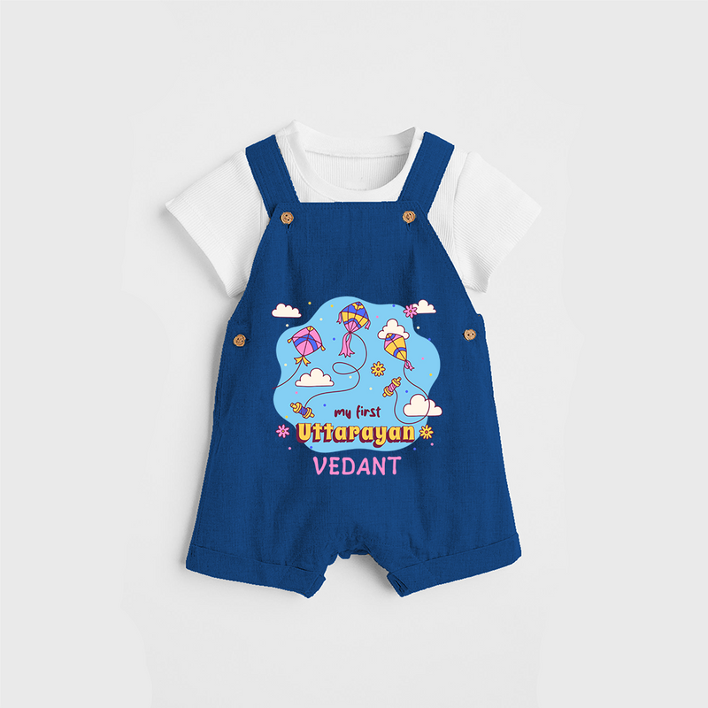 My First Uttarayan - Customized Dungaree Set For Kids - COBALT BLUE - 0 - 5 Months Old (Chest 18")