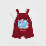 My First Uttarayan - Customized Dungaree Set For Kids - RED - 0 - 5 Months Old (Chest 18")