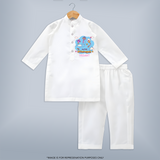 My First Uttarayan - Customized Kurta Set For Kids - WHITE - 3 - 6 Months Old (Chest 24", Kurta Length 14'', Waist 19", Pant Length 14")