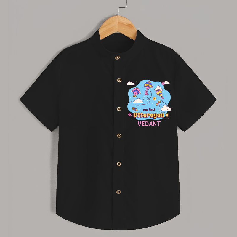 My First Uttarayan - Customized Shirt For Kids - BLACK - 0 - 6 Months Old (Chest 23")